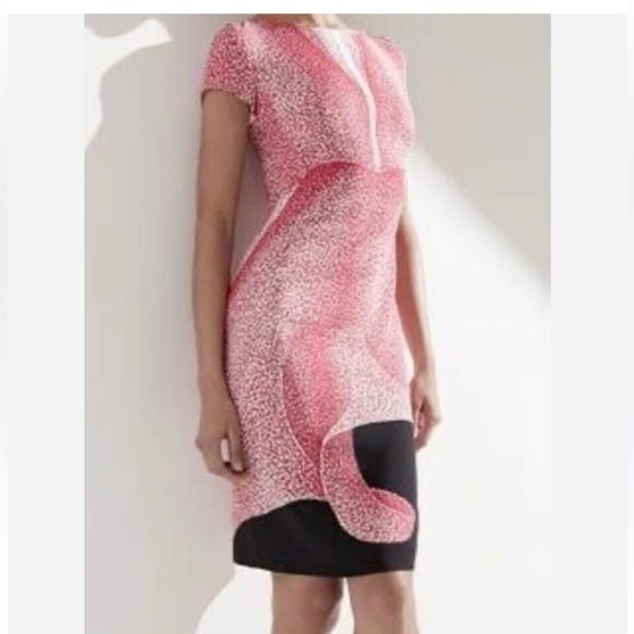 ESCADA orchid print silk sheath dress short Sleeve lined Size 36 (6) - Picture 10 of 15